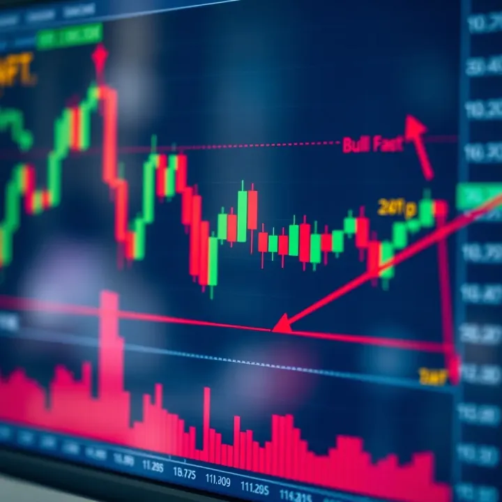 Annotated Chart Illustrating Bullish and Bearish Candlestick Formations Annotated candlestick chart highlighting bullish and bearish formations with trading indicators