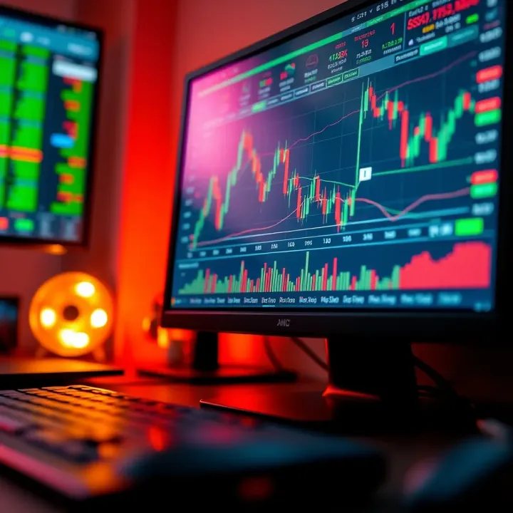 Forex Trading Platform Interface with Analytical Tools Illustration of a computer screen displaying forex trading platform with charts and tools