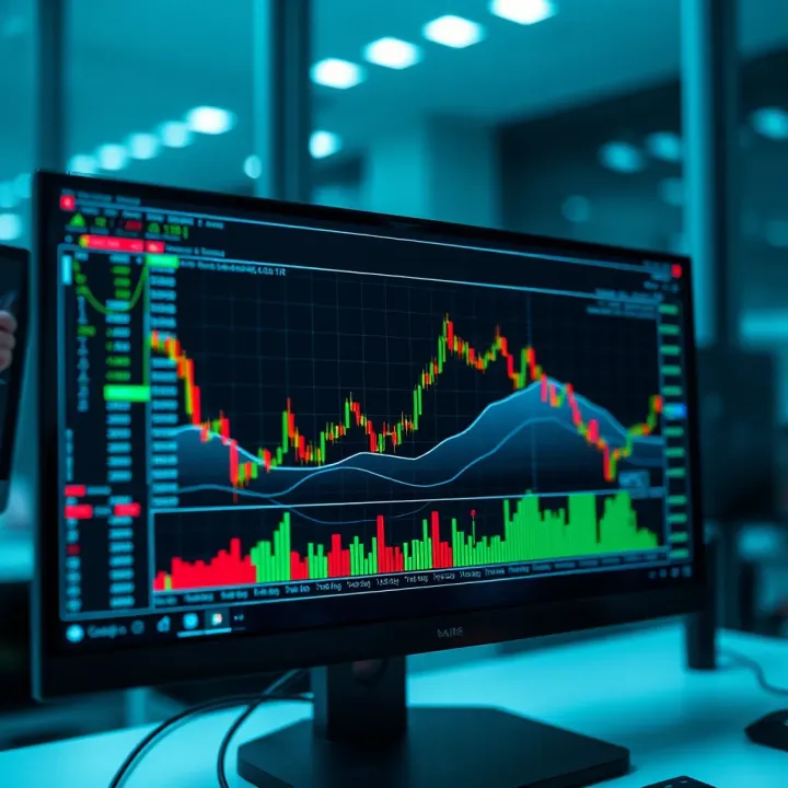 Forex Trading Charts and Educational Interface Illustration showing a digital screen with forex trading charts and graphs for educational purposes