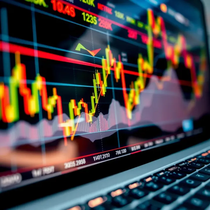 Chart displaying forex currency pairs with upward and downward trends