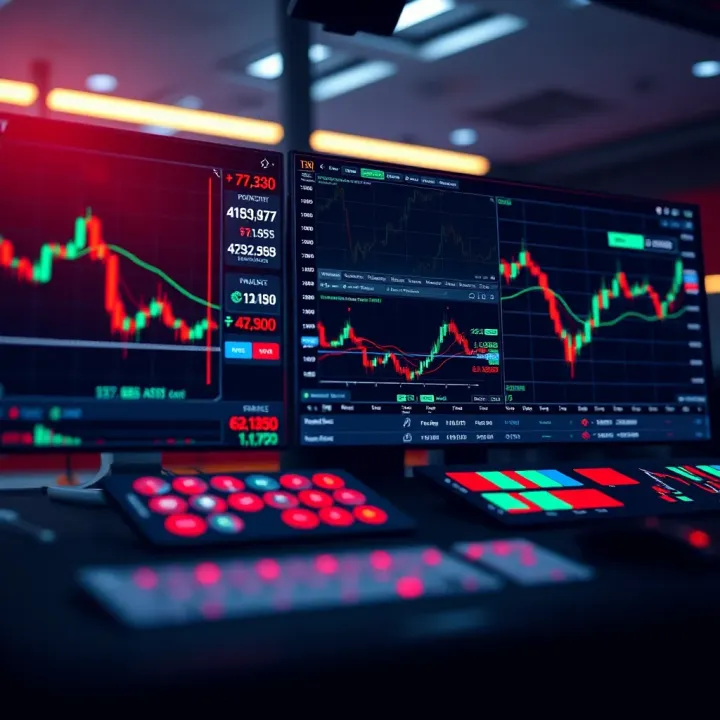 Illustration of a digital forex trading platform with charts and data analytics