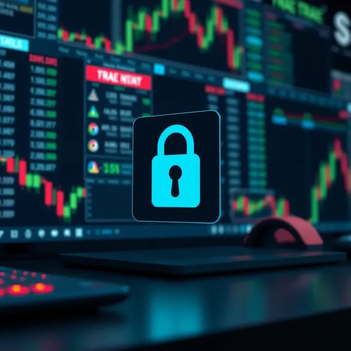 Conceptual graphic showing digital security and account protection for online trading