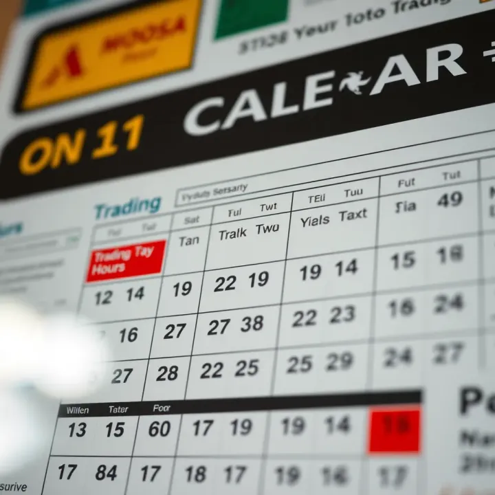 Calendar showing marked trading days and highlighted hours for Dr Moosa