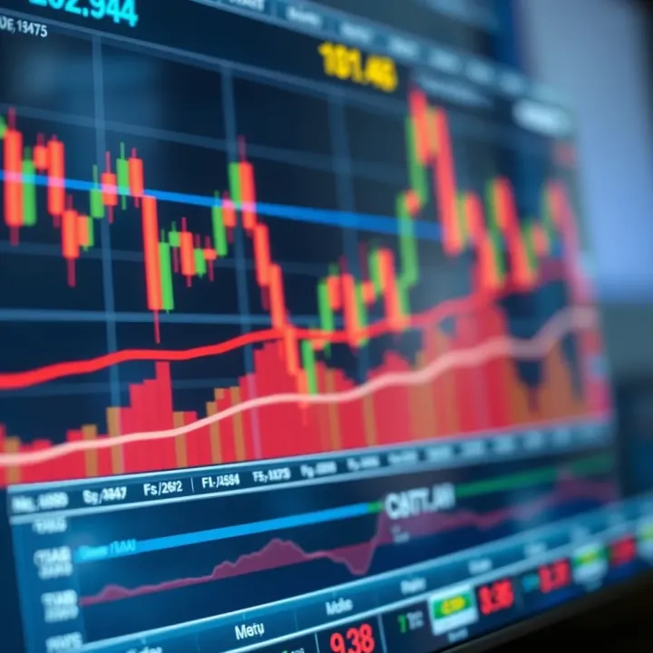 Chart displaying forex market trends with indicators and candlestick patterns