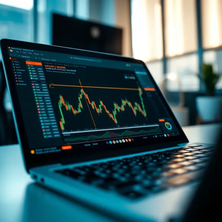 Close-up of a laptop screen displaying an online forex training course dashboard