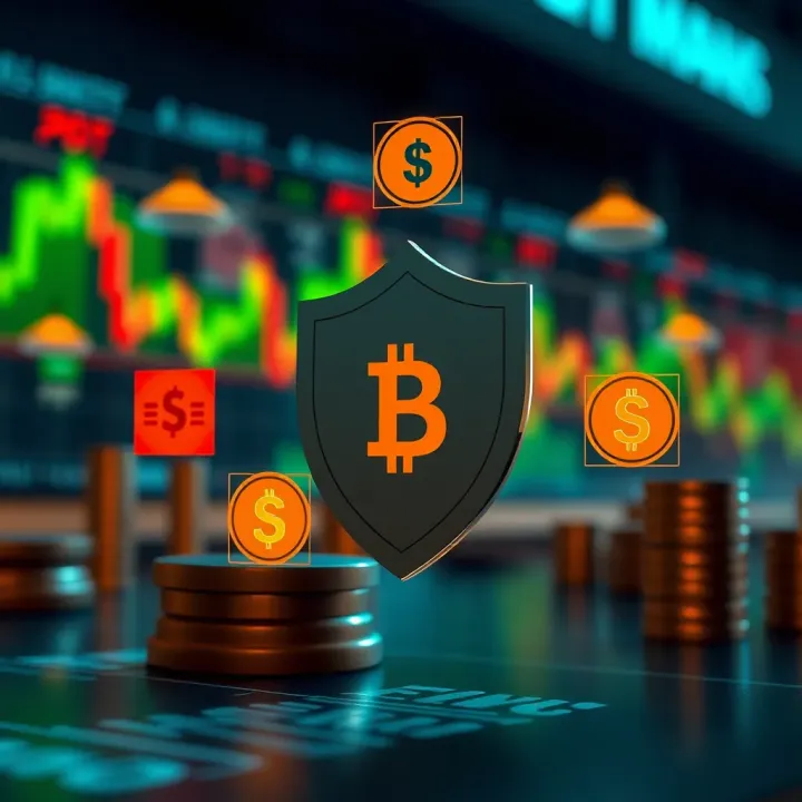 Conceptual graphic illustrating risk management in forex with shield icons and currency symbols