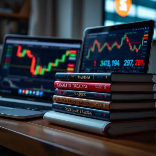 Key Forex Trading Resources for Beginners with Digital Support Stack of forex trading books with a laptop displaying currency exchange rates