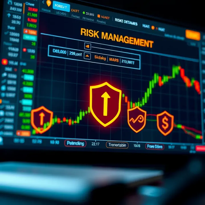 Essential Risk Management Techniques for Forex Traders Conceptual chart illustrating risk management strategies in forex market with protective symbols