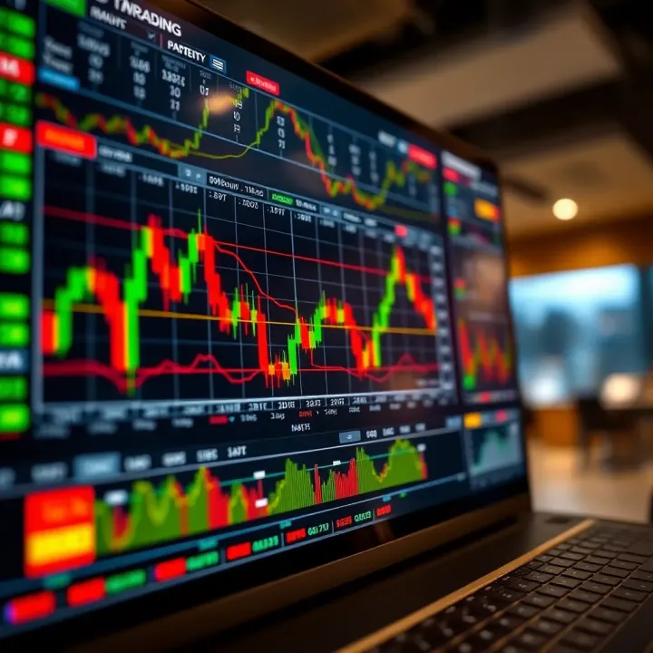 Illustration of forex trading platform interface displaying currency pairs and market charts
