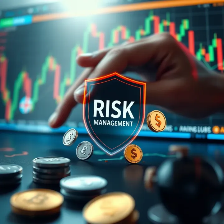 Illustration of risk management concepts with protective shield and currency symbols
