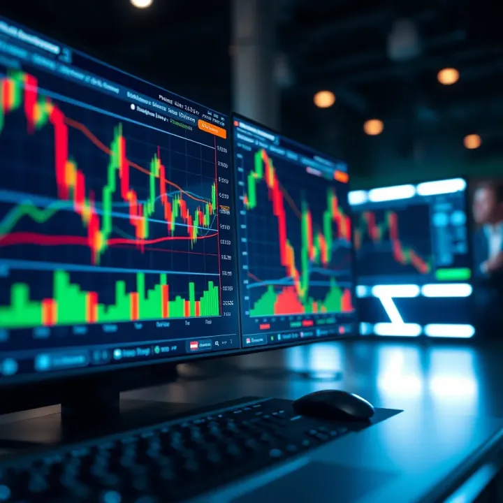 Forex trading software interface showing market charts and trading indicators
