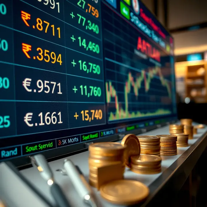 Currency exchange rates displayed on a digital trading platform with South African Rand symbols