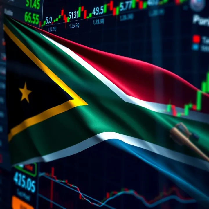 South African flag with forex market charts and currency symbols