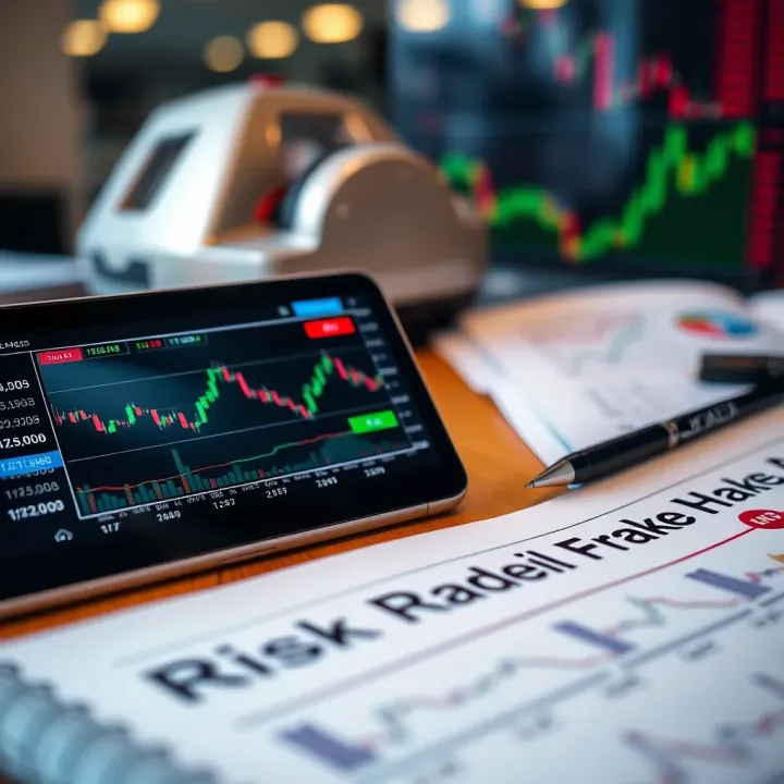 Close-up of financial documents and a digital tablet showing forex market data and risk management tools