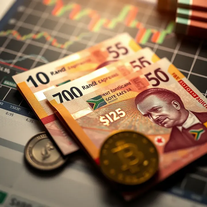 South African rand notes and forex trading charts illustrating currency exchange and taxation