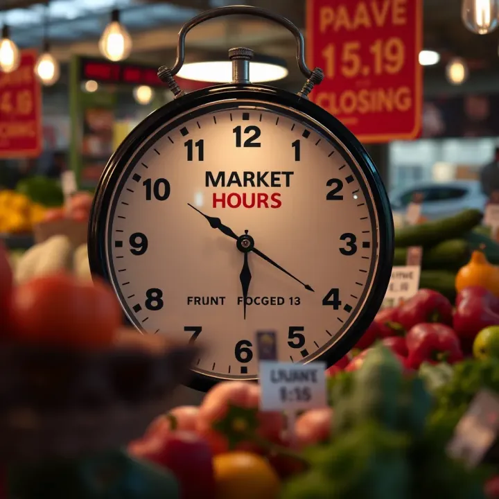 Clock showing typical opening and closing times for markets with fresh produce in Somerset West