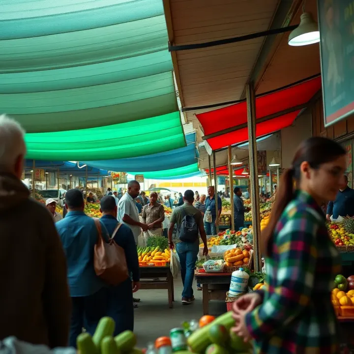 Polokwane fruit and vegetable market with busy customers during peak trading hours