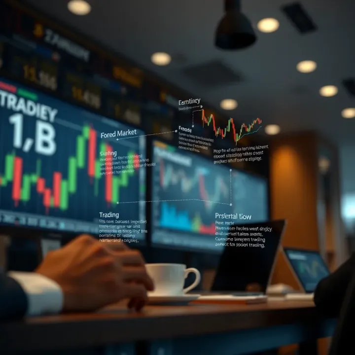 Diagram showing forex market factors like economic indicators, geopolitical events, and risk management strategies