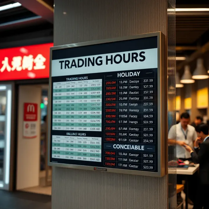 Trading Hours and Holiday Schedule at Game Store Kolonnade Information board displaying trading hours and holiday schedules for the Game Store Kolonnade