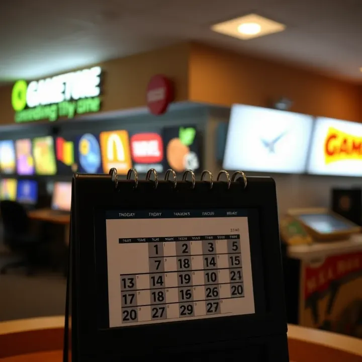 Illustration of a calendar and clock symbolizing game store opening times and holiday schedules in South Africa