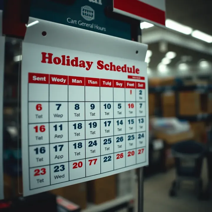 Calendar displaying holiday schedule for stores in Port Elizabeth