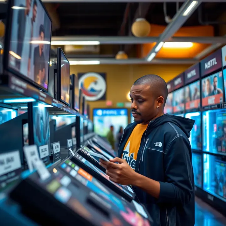 Customer browsing video games inside a well-lit South African game retail store