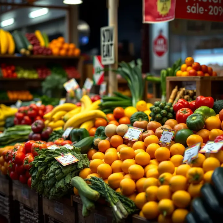 Colorful assortment of fresh fruits and vegetables displayed at a Montana market stall