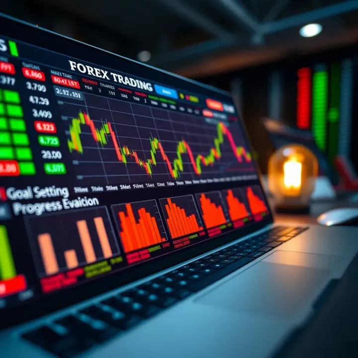 Visual representation of a forex trading plan highlighting goal setting and performance tracking elements
