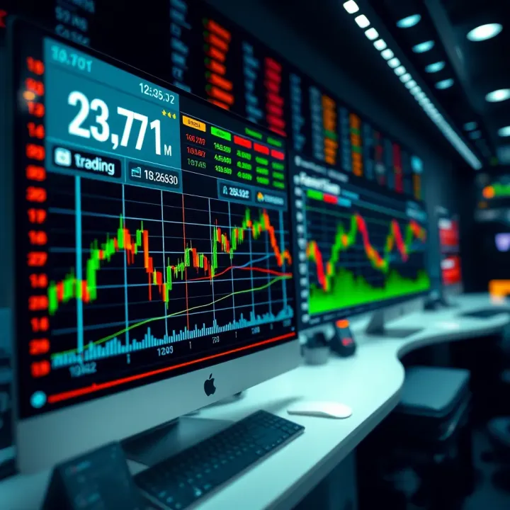 Graphical representation of automated binary options trading system with digital interface and financial data