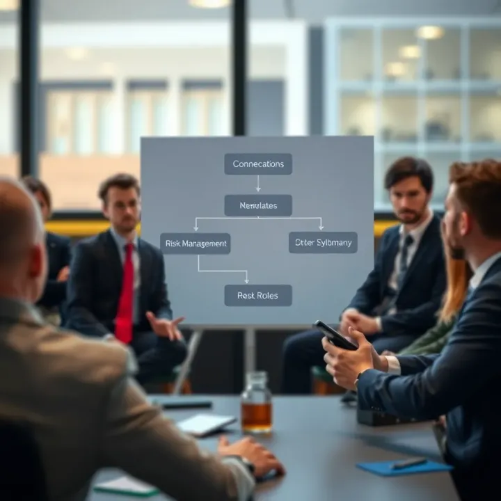 Flowchart showing collaboration and communication between different roles in a risk management framework