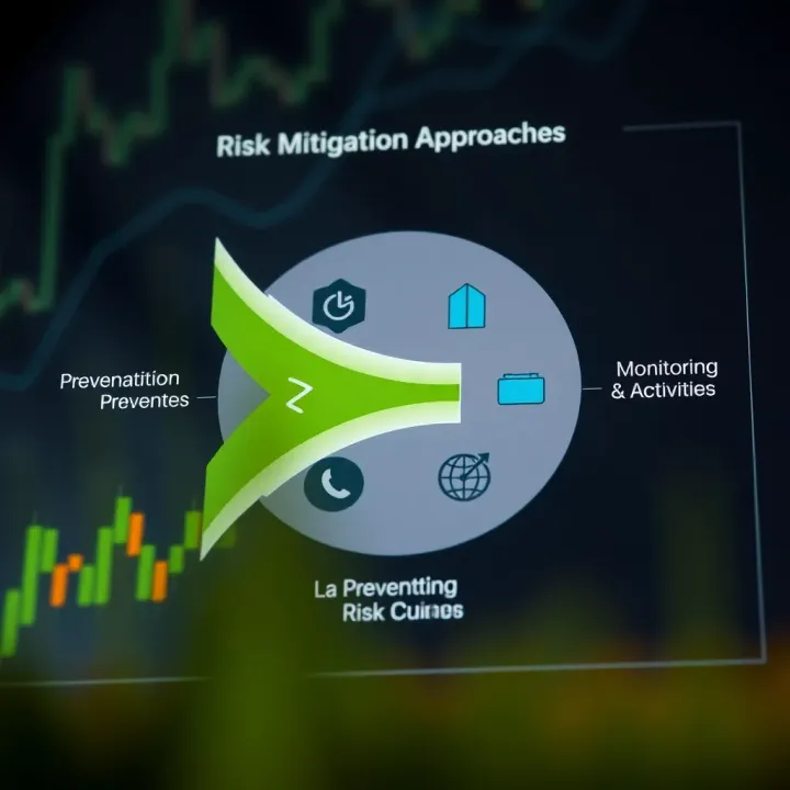 Diagram representing strategies for mitigating risks in South African companies with symbols for prevention, control, and monitoring activities
