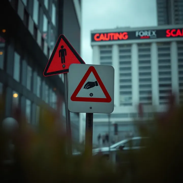 Warning signs of forex trading scams illustrated with caution symbols and deceptive online offers
