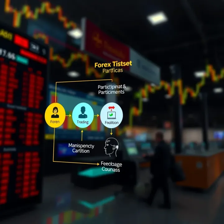 Diagram illustrating main participants and flow of currency exchange in the forex market