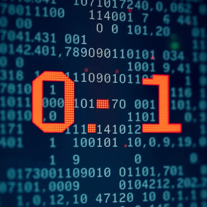 Diagram showing binary digits 0 and 1 used in computing