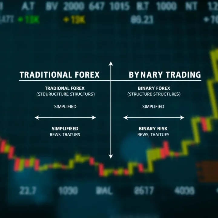Diagram comparing traditional forex trading with binary forex trading showing simplified risk and reward structures