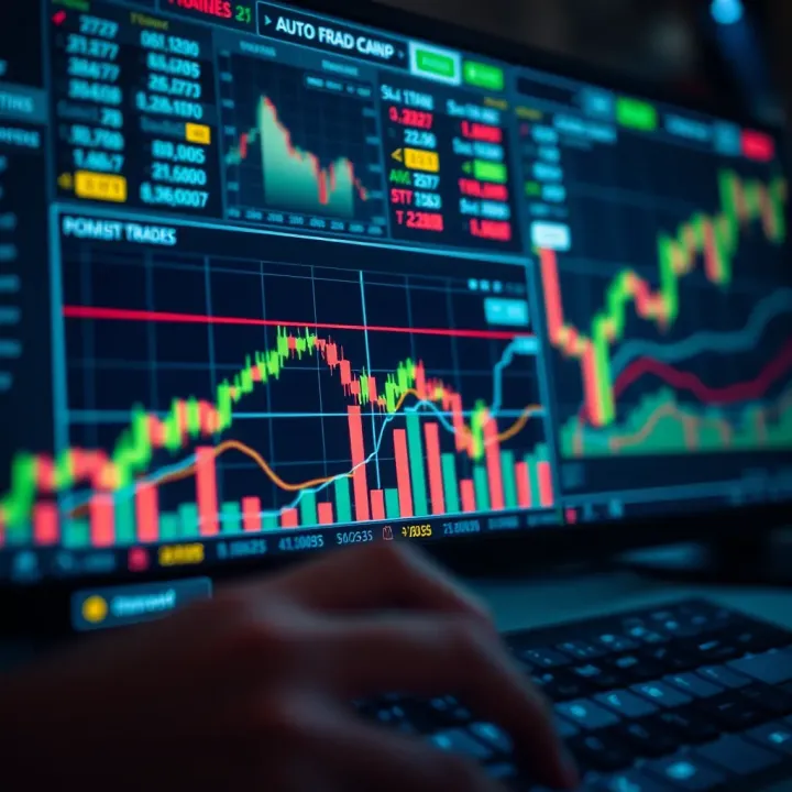 Conceptual illustration of binary options trading with digital interface and financial icons