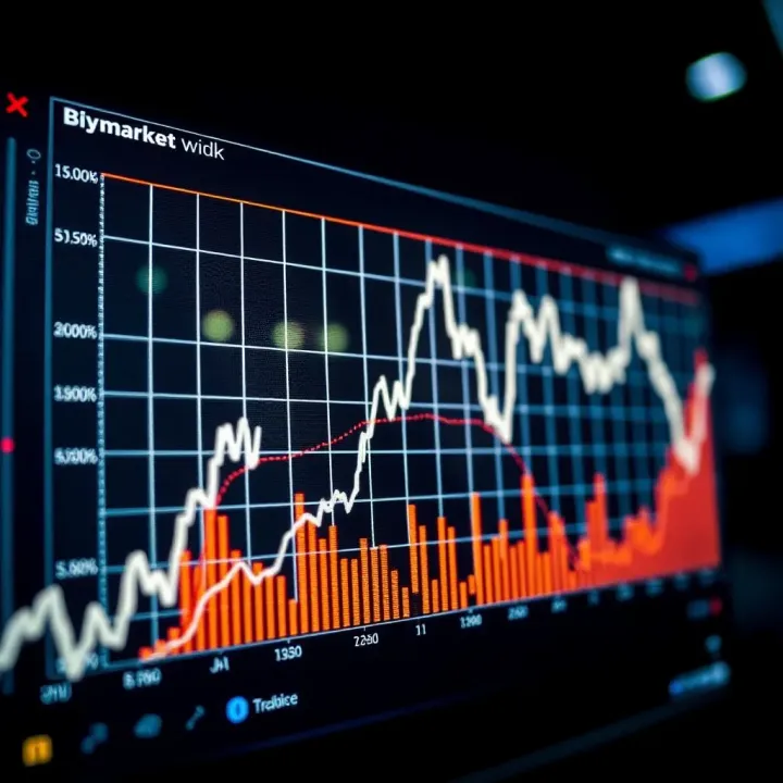 Graph depicting the rise and fall of financial market trends for binary options trading