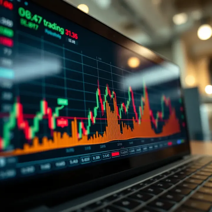 Graph displaying automated currency trading performance with algorithmic indicators
