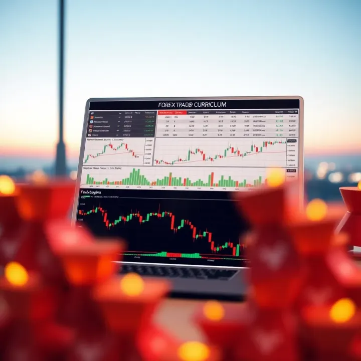 Illustration showing a structured forex trading curriculum with charts and lesson plans