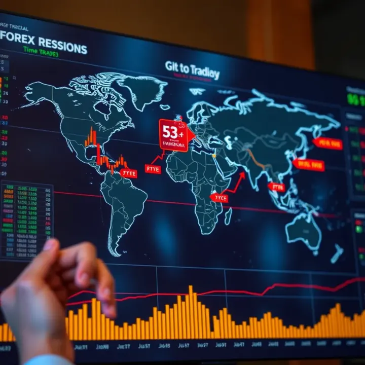 World map highlighting major forex trading sessions with respective time zones